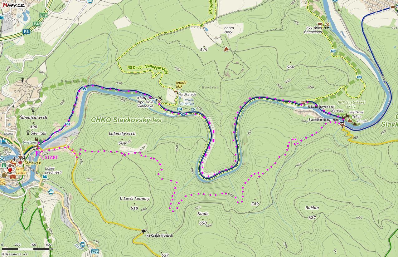 mapa akce - svatošské skály, lovecká stezka 24.10.2014